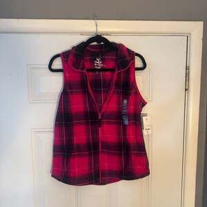 New Made For Life Women's Pink Plaid Full-Zip Fleece Vest